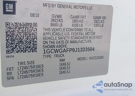 2018 Chevrolet Express 2500 Work Van from USA, damaged, VIN 1GCWGAFP9J1333504